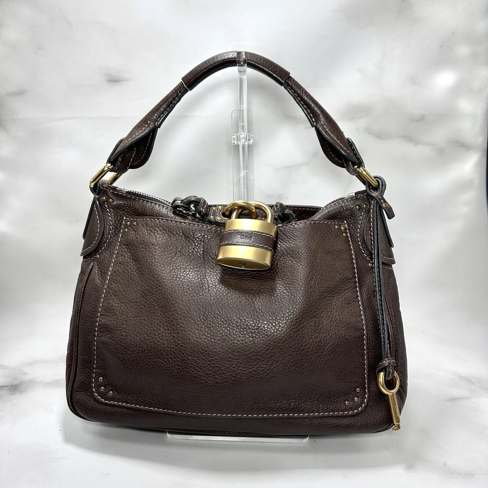 Chloe Paddington Handbag Brown Leather Padlock Authentic