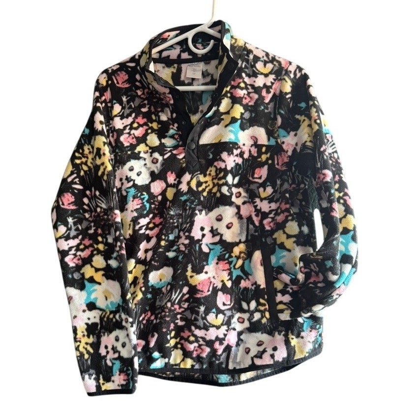 Vera Bradley Women's Black Floral Fleece Top Jacket small