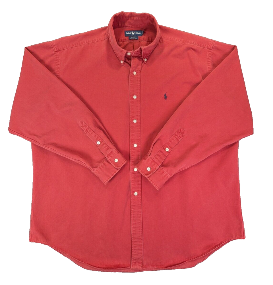 Ralph Lauren Button Down Shirt XXL Men's VTG Blake Red 100% Cotton Long Sleeve