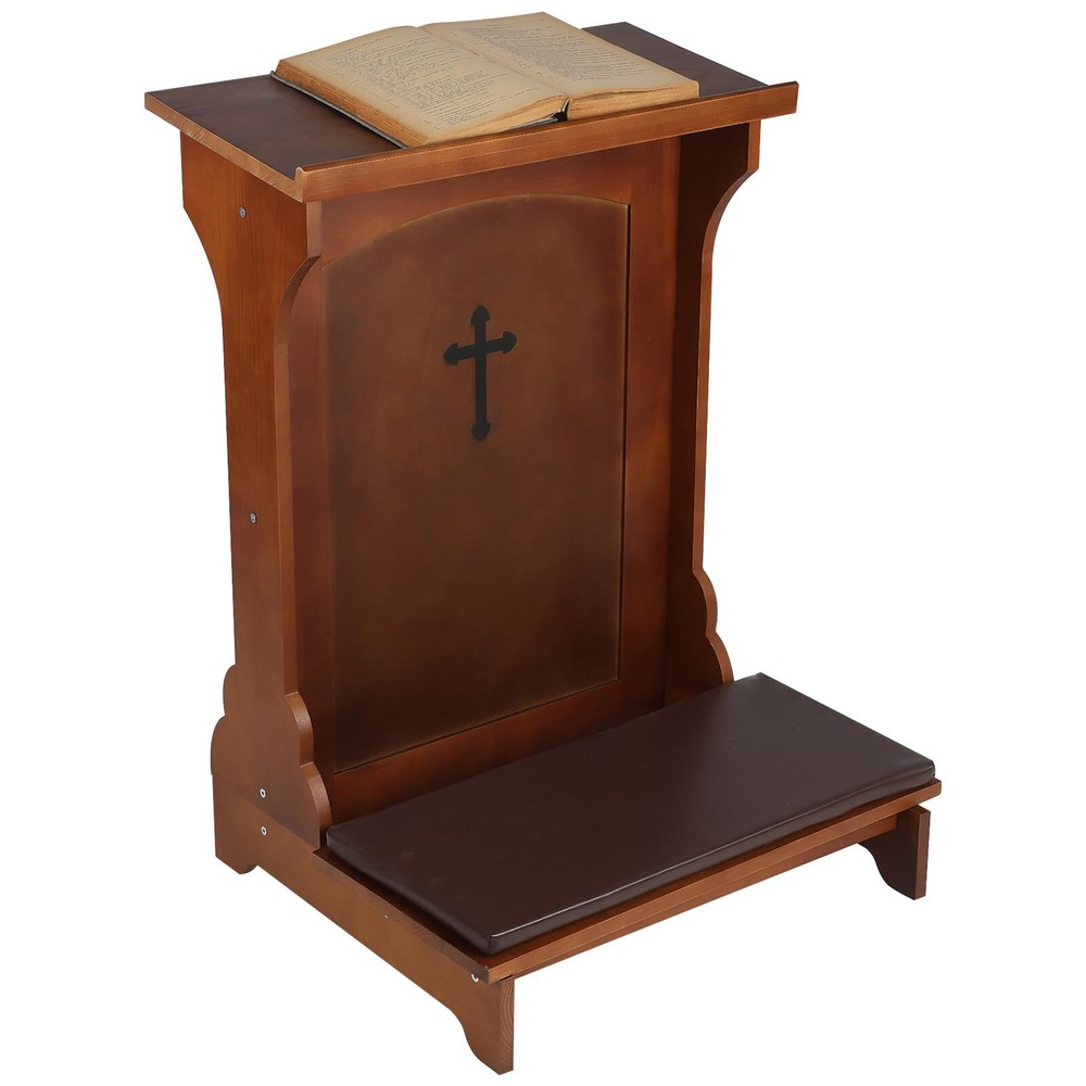 Prayer Bench Stool Solid Wood Prayer Kneeler with Shelf and Cushion Church Pr...