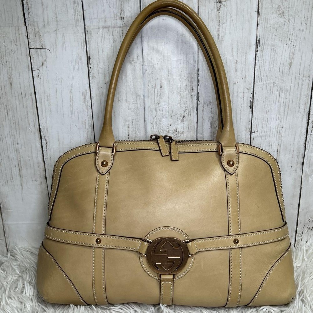 GUCCI Interlocking Leather Boston Tote Bag with Logo Imported from Japan