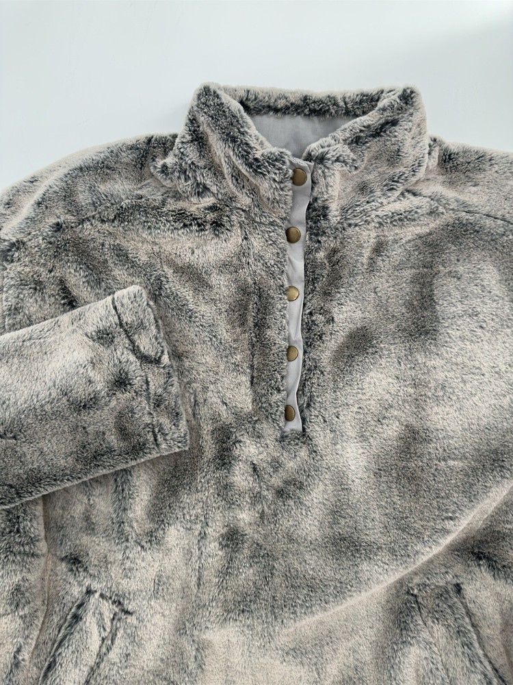 BKE Womens Large Plush Tan Grey Quarter Snap Pullover Soft Cozy