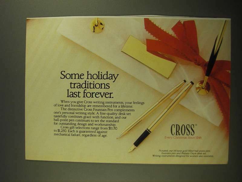 1987 Cross Fountain Pen Ad - Some Holiday Traditions Last Forever