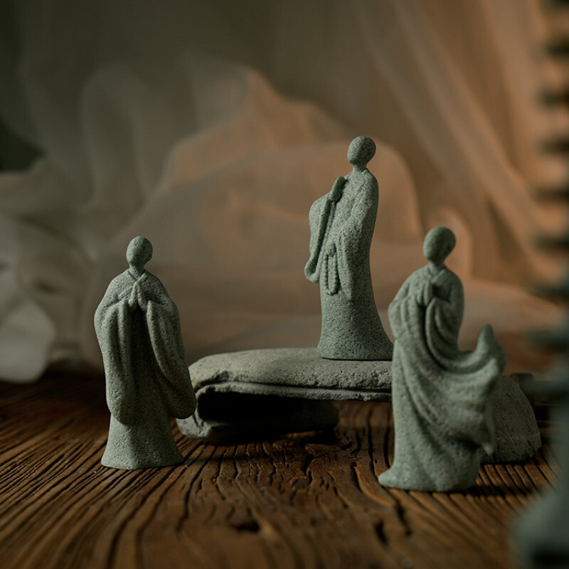 Zen Green Sand Stone Buddha Bonsai Tea Ceremony Decoration