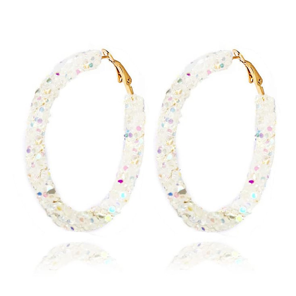 Bohemian Shiny Glitter Sequins Hoop Earrings Wrapped Gold Plated Circle State...