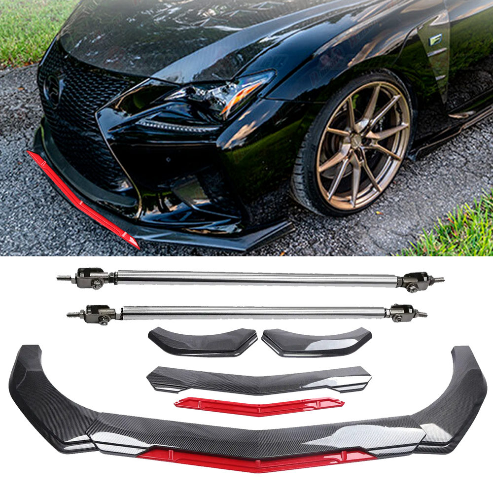 Carbon Fiber Front Bumper Lip Spoiler Splitter with Strut Rod for Lexus IS350 GS350