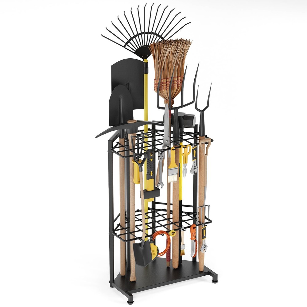 Garden Tool Organizer for Corner - Heavy Duty Metal Rack with 34 Storage Comp...
