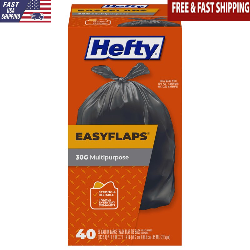 30 Gallon Multipurpose Trash Bags 40 Count Puncture Resistant Easy Closure New