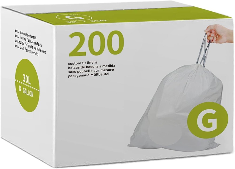 Heavy Duty 8 Gallon Drawstring Trash Bags - 200 Count | Code G Compatible
