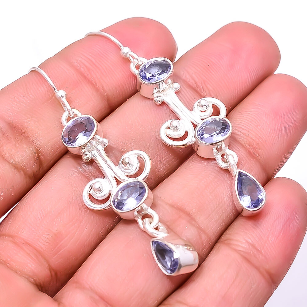 Iolite Multi Collet Gemstone 925 Sterling Silver Earring 2.15