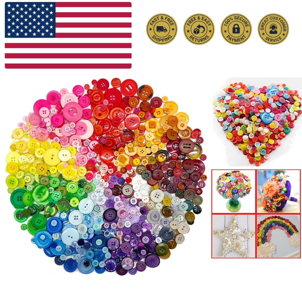 500-700 PCS Assorted Mixed Color Resin Buttons 2 and 4 Holes Round Craft for ...