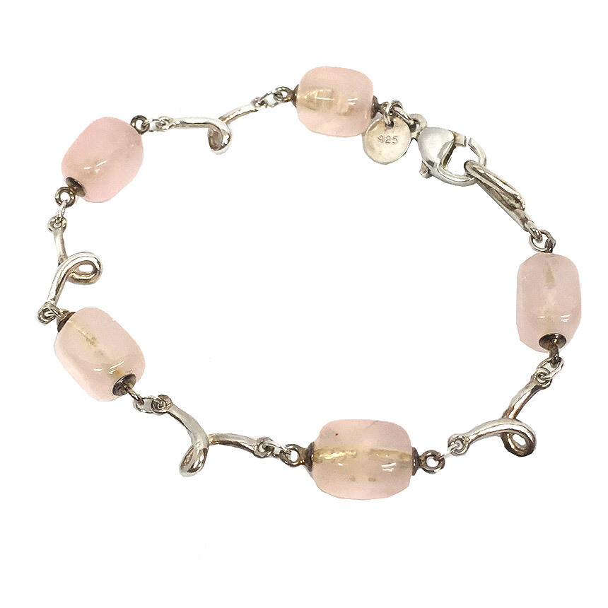 RARE TIFFANY CO. Tiffany Rose Quartz 9 Link Bracelet SV925 Silver Vintage Ant