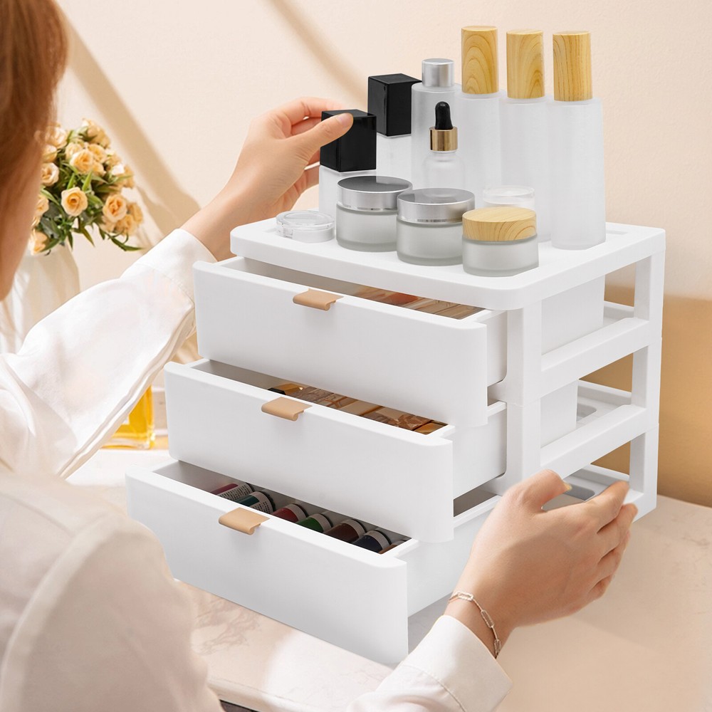 3-Layer Desktop Jewelry Storage Box with Drawer Organizer
