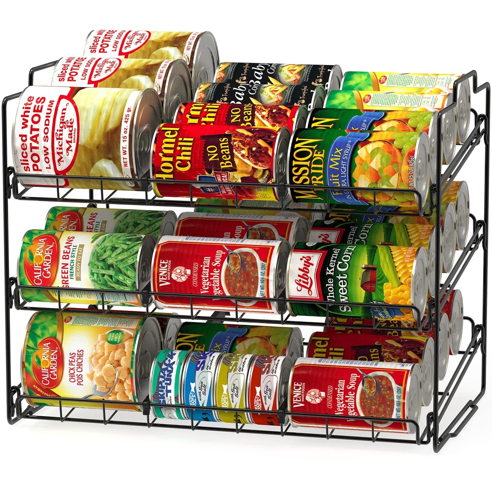 3-Tier Black Stackable Can Organizer for Kitchen and Pantry by Deco Brothers  