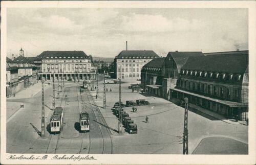 Ansichtskarte Karlsruhe Bahnhofsplatz Straßenbahn Bahnhof (Nr.9811)