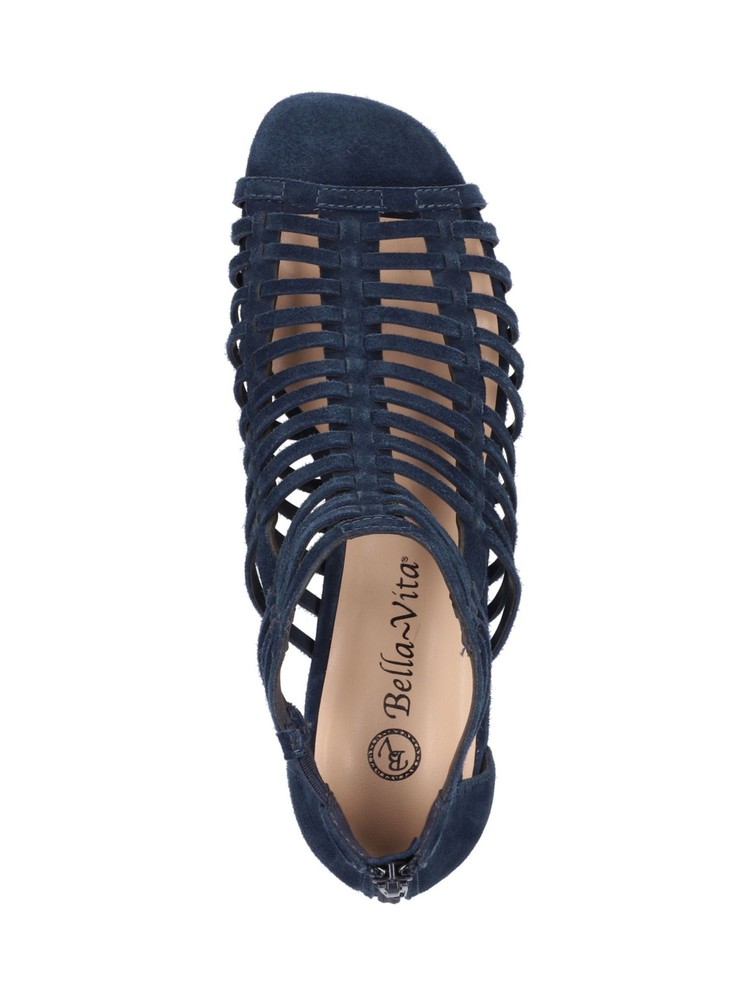 BELLA VITA Womens Navy Holden Open Leather Heeled Gladiator Sandal 6.5 M