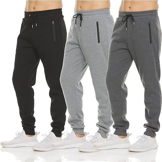 Men's Fleece Lined Slim Fit Casual Tech Jogger Sweatpants Zipper Pockets