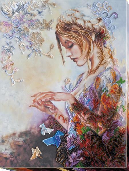 Bead embroidery kit Dreaming lady needlework kit Art canvas beadwork pattern