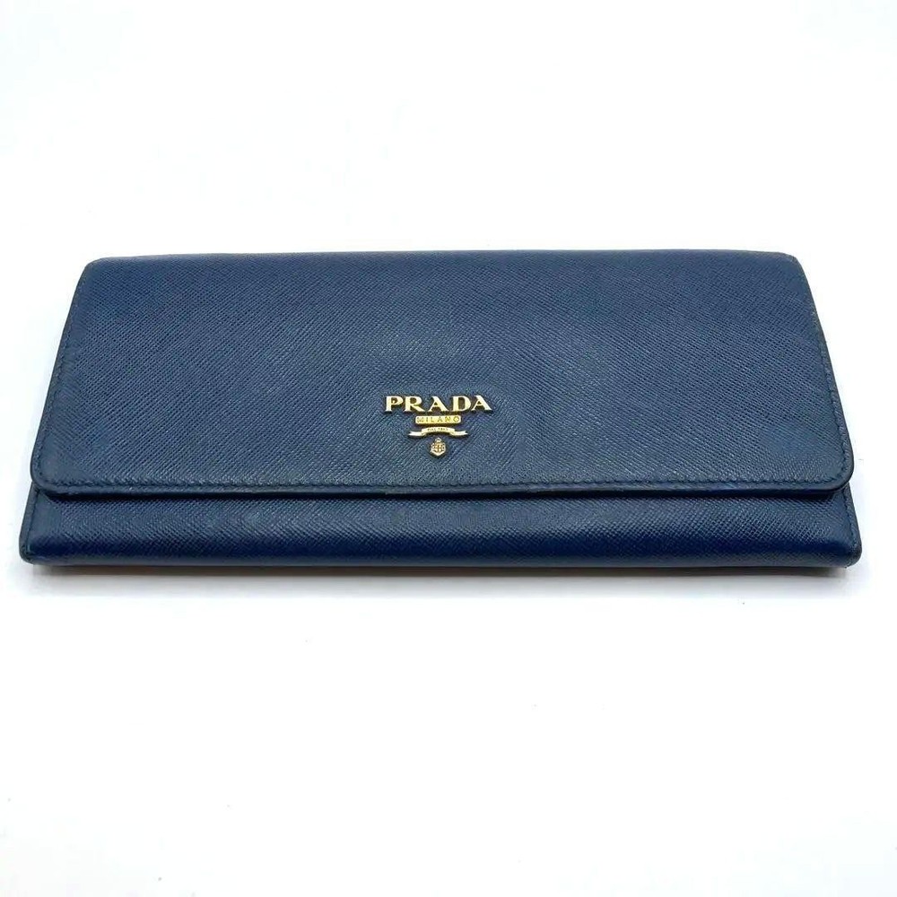 PRADA Saffiano Leather Long Wallet with Hook in Navy for Women Stylish & Trendy