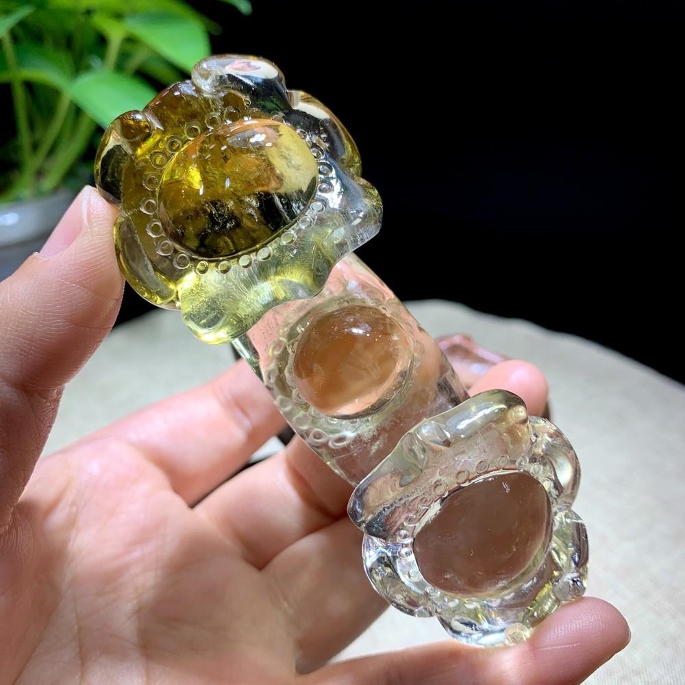 Hand Carved Natural Citrine Ruyi Reiki Healing Stone Mineral Specimen with Stand, Perfect Holiday Gift and Home Decor