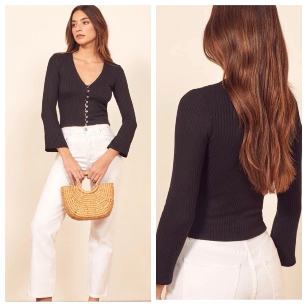 Reformation Gellar Knit Top In Black Size Small