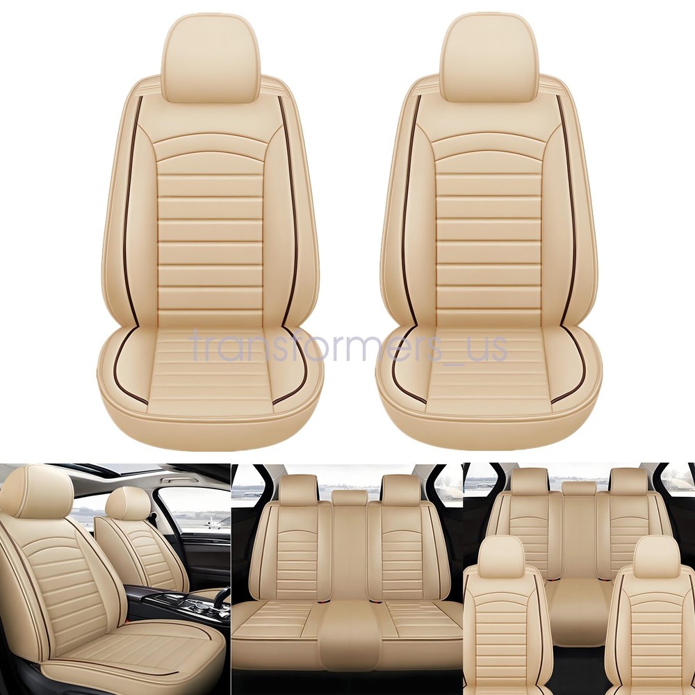 For Hyundai Leather 5 Seats Car Seat Cover Front Rear Full Set Cushion Mat Beige