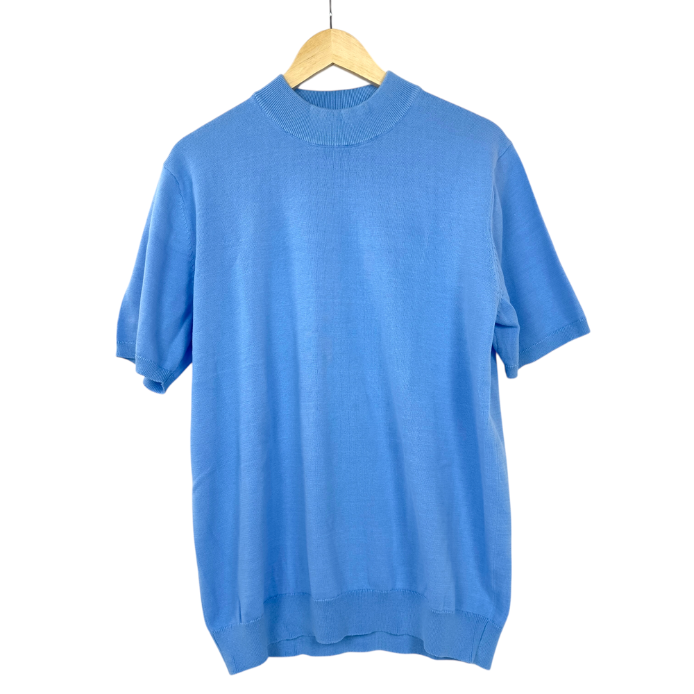Paul Fredrick 100% Cotton Knit Short Sleeve Mock Neck Sweater Men’s Medium Blue