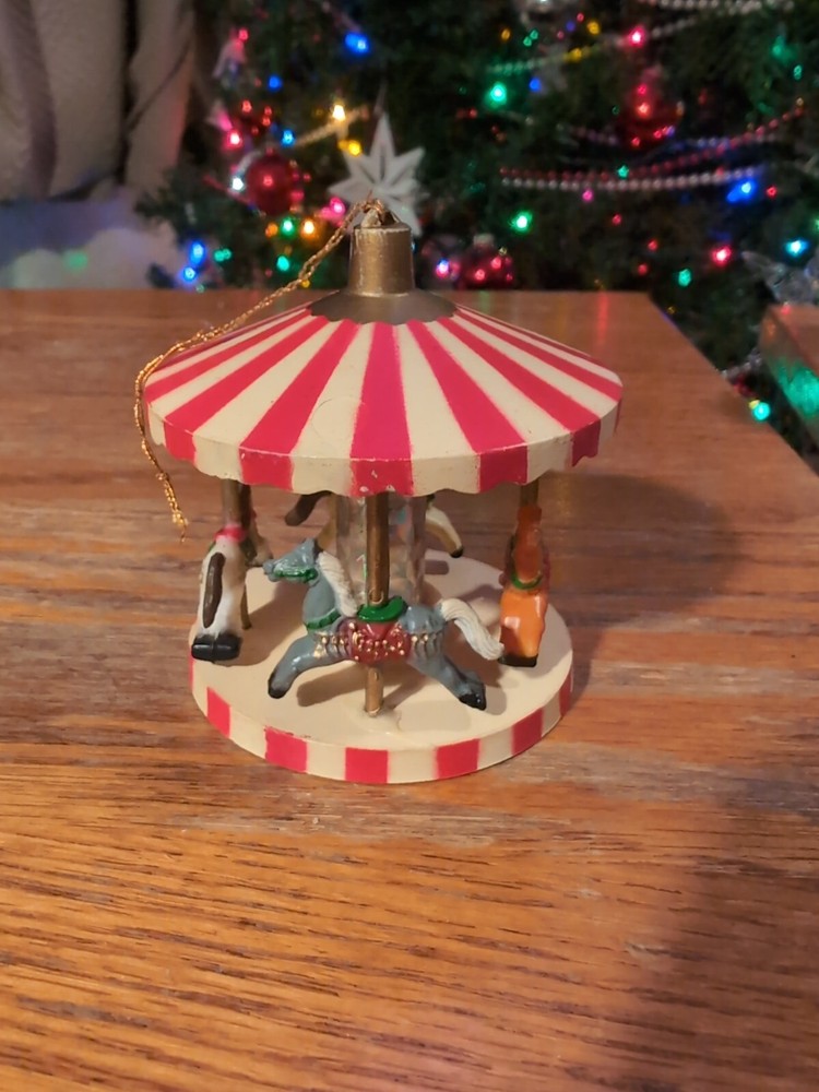 Vintage Holiday Carousel Plastic Christmas Ornament