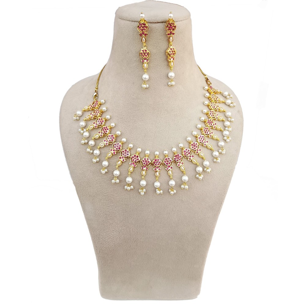 Pearl Gemstone Necklace & Earring Set, Gold plated jewelry Gift for Women
