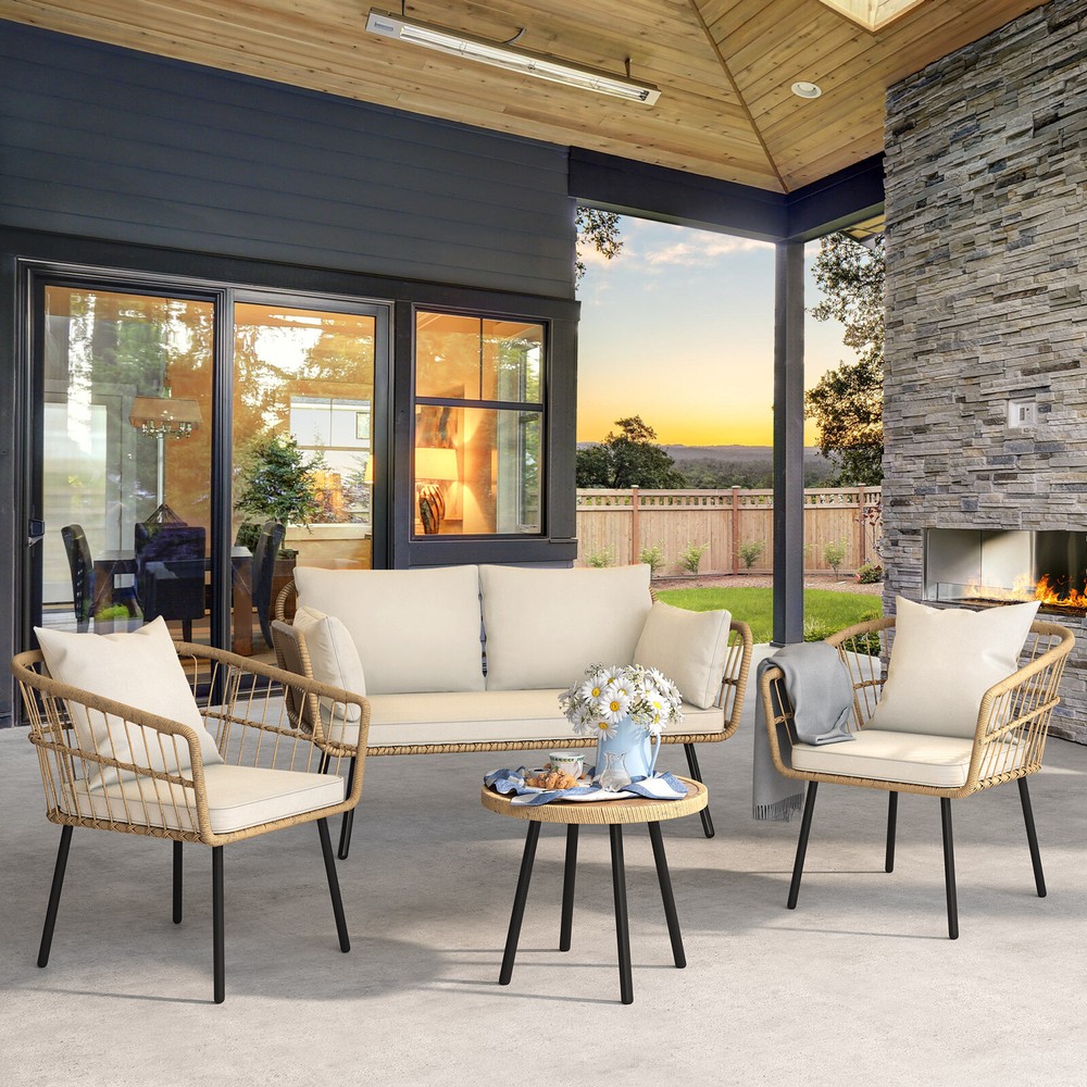 4 Piece Patio Furniture Set Outdoor Conversation Set for Lawn Garden Backyard