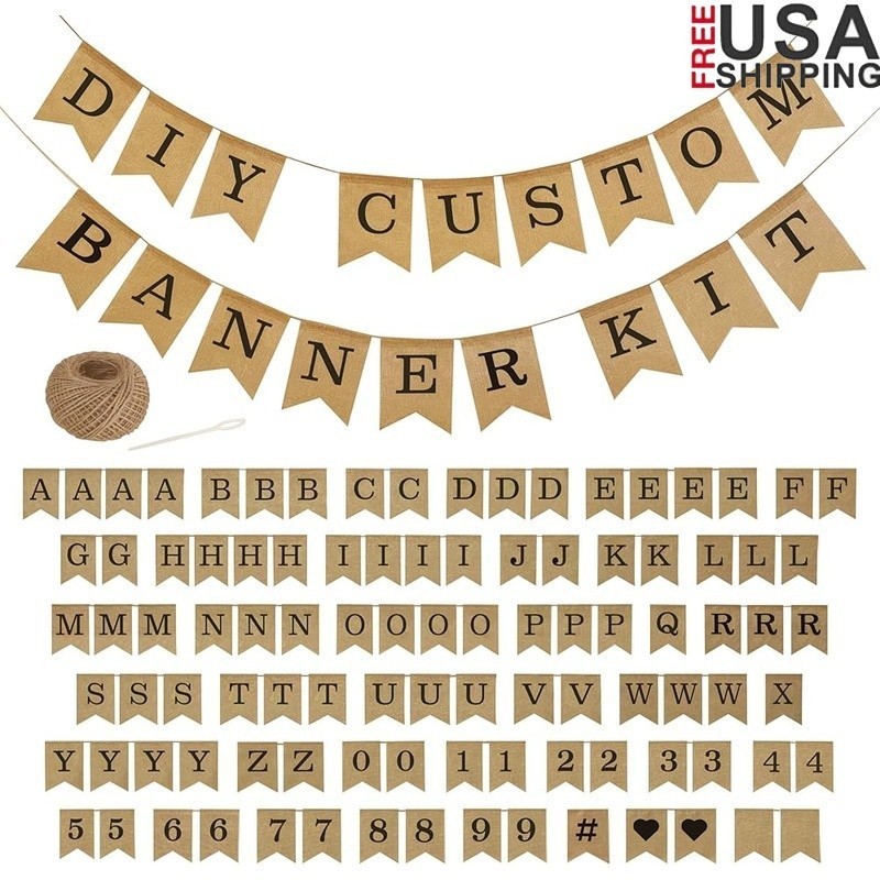 Customizable Burlap Banner Kit Flags Alphabet Numbers Symbols Party Decoration