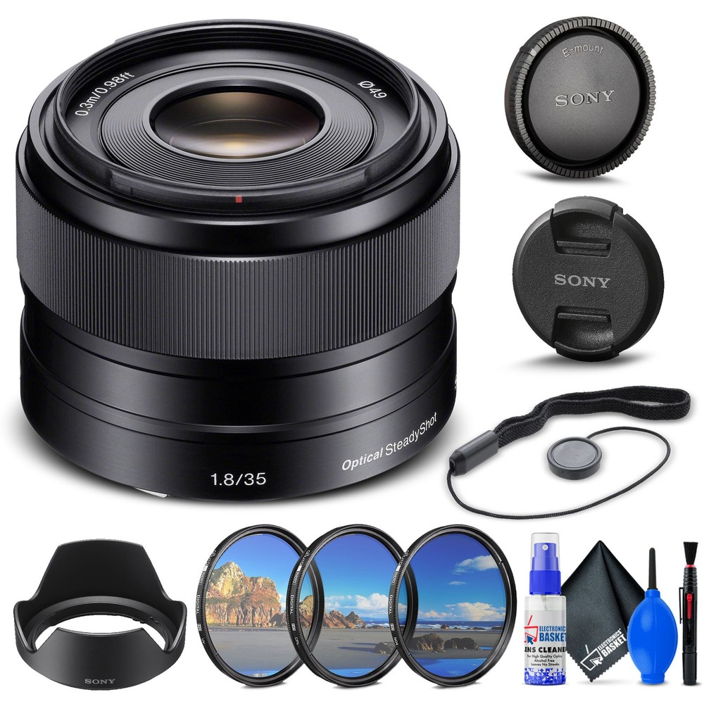 Sony E 35mm f1.8 OSS Lens Bundle with Filter Kit Cap Keeper and Cleaning Accessories  