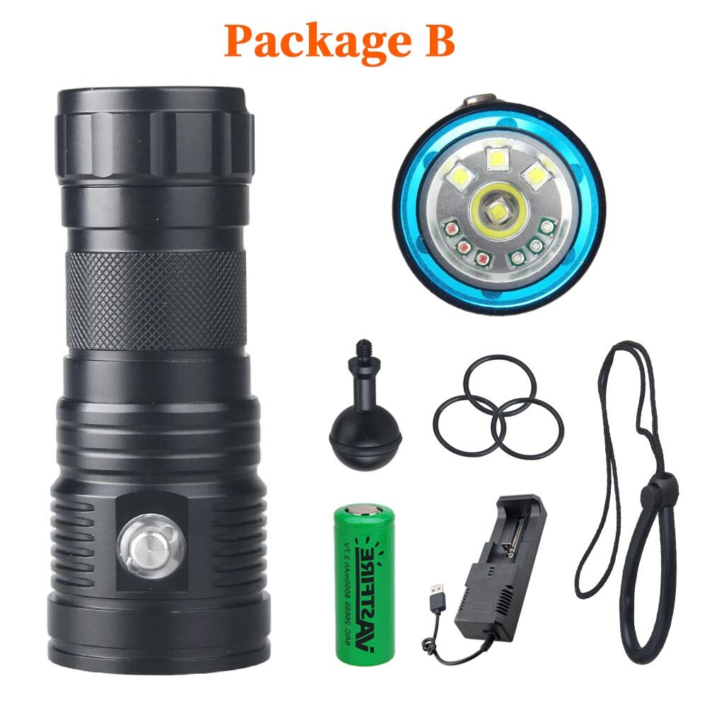 80W 15000LM LED Scuba Diving Flashlight Camera Video Fill Light Underwater 100m