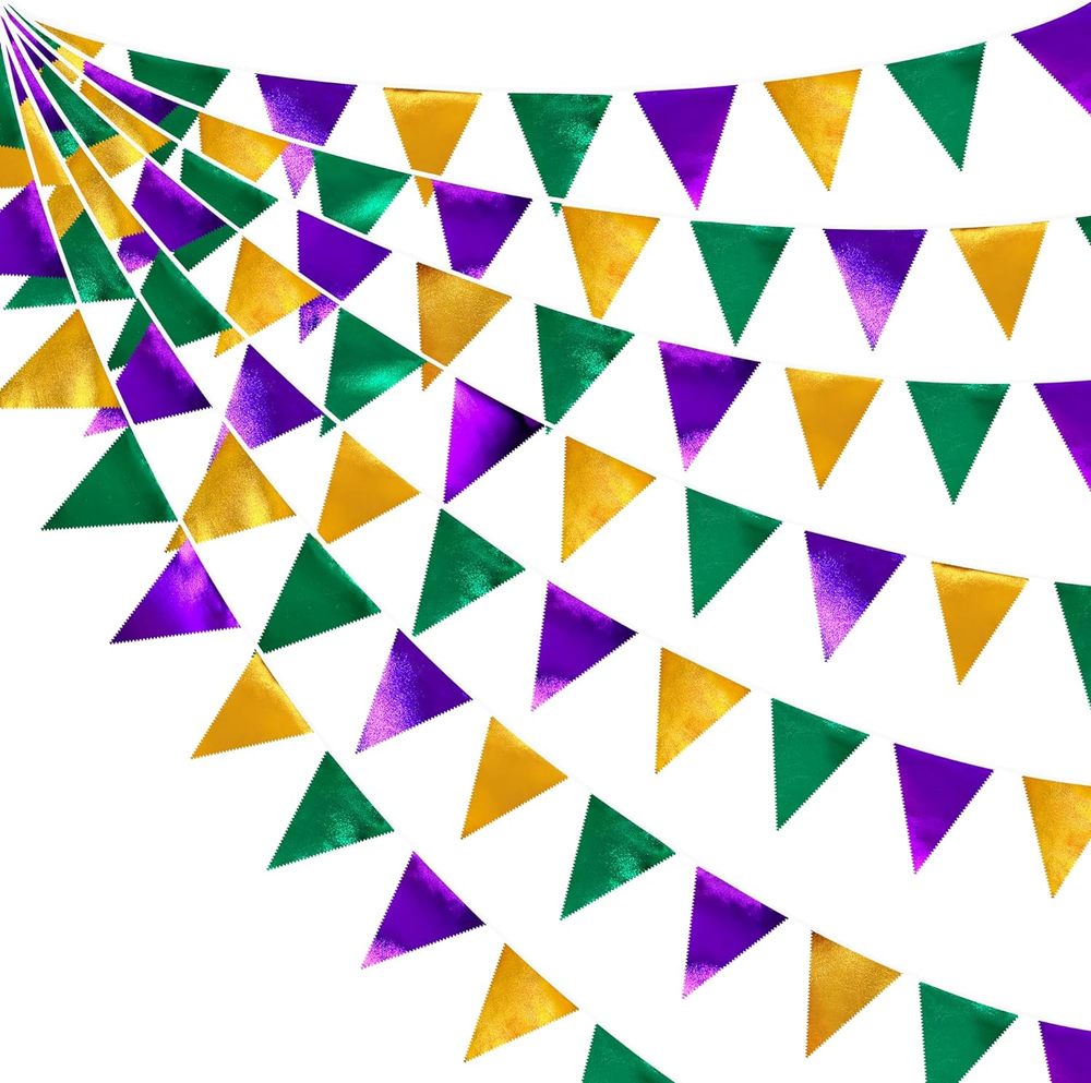 Mardi Gras Party Decorations Purple Green and Gold Metallic Fabric Triangle Penn