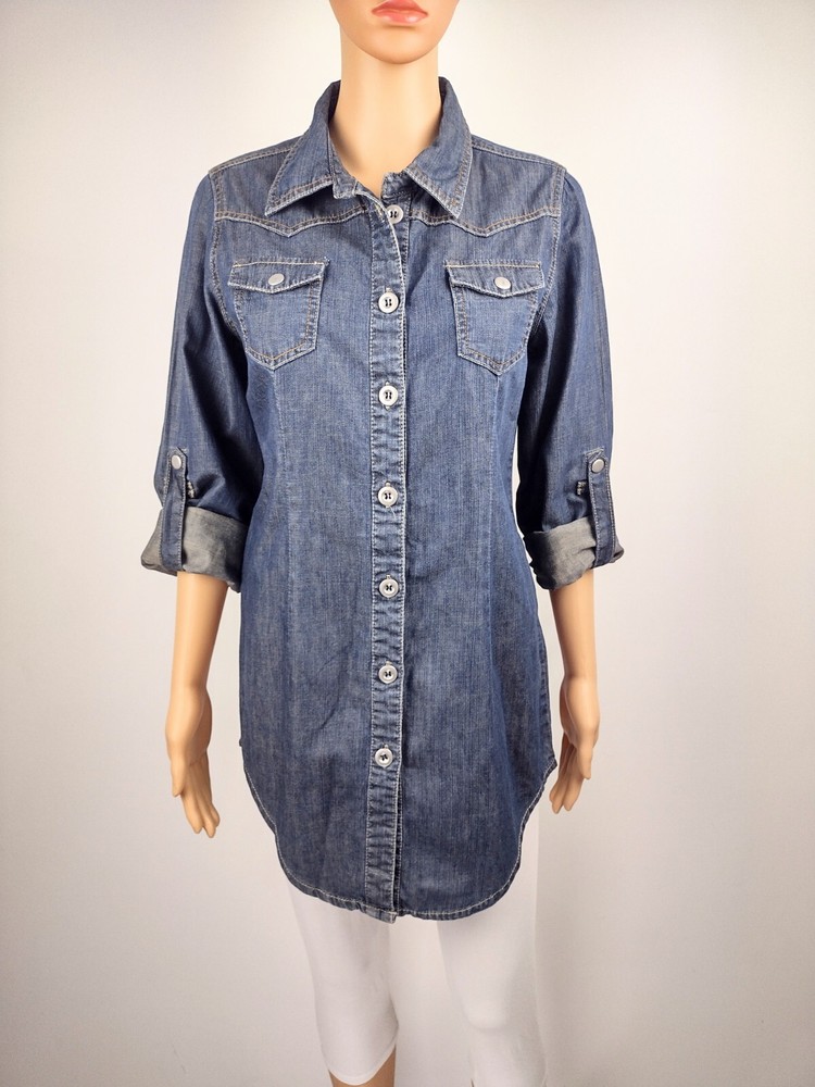 Next Jeans Lightweight Denim Button Up Roll up Sleeves Shirt Dress Size UK 8