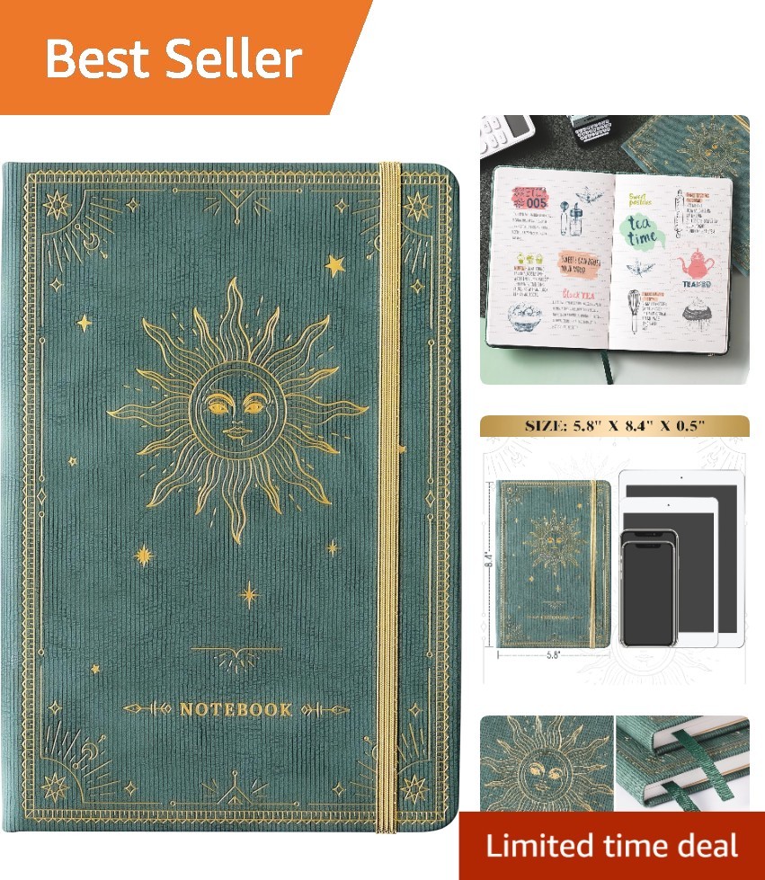 Deluxe Thick-Paper Journal in Cyan - Hard Cover, Pocket, Banded for Convenience