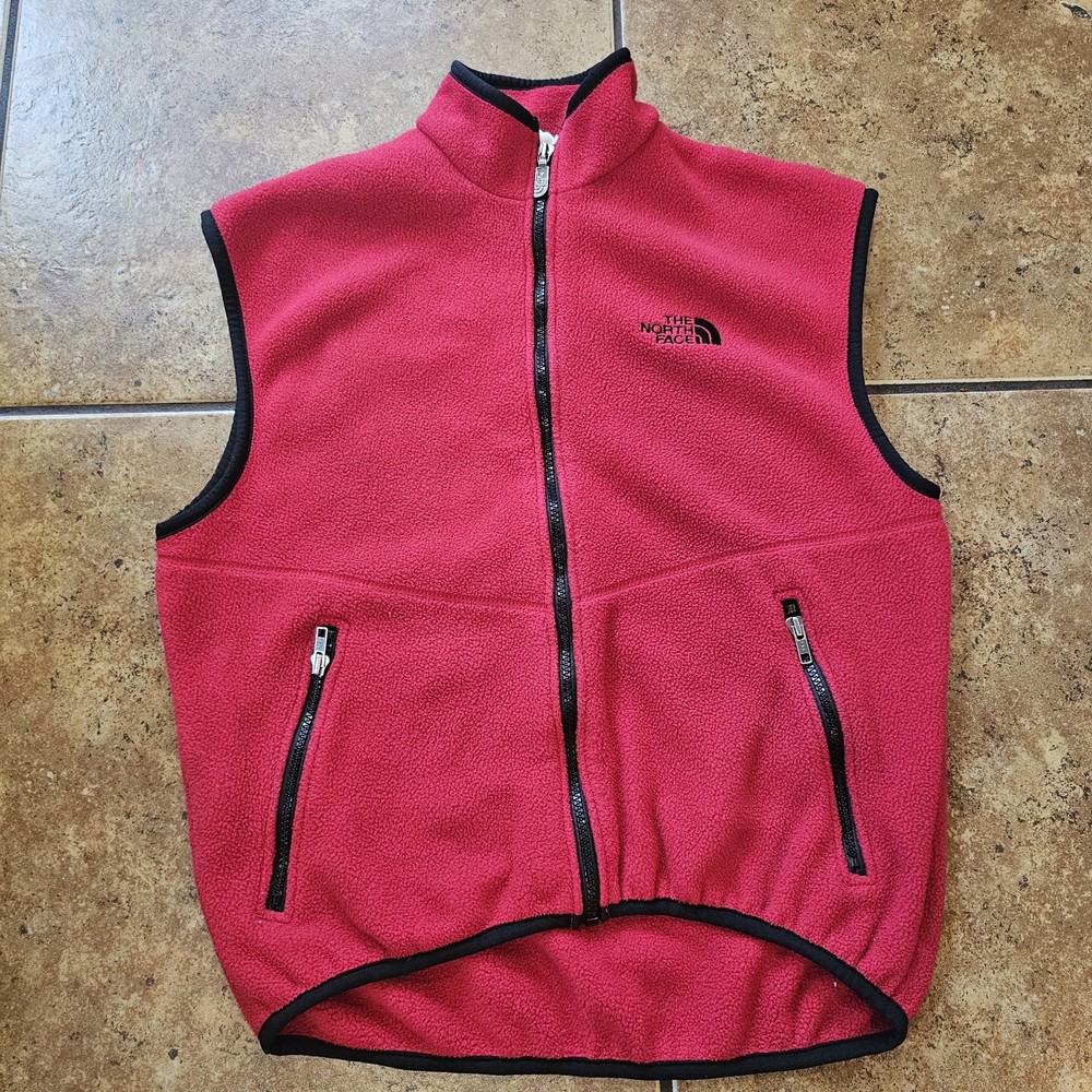 Vintage North Face Red Fleece Zip Vest Mens Medium USA Made Outdoor