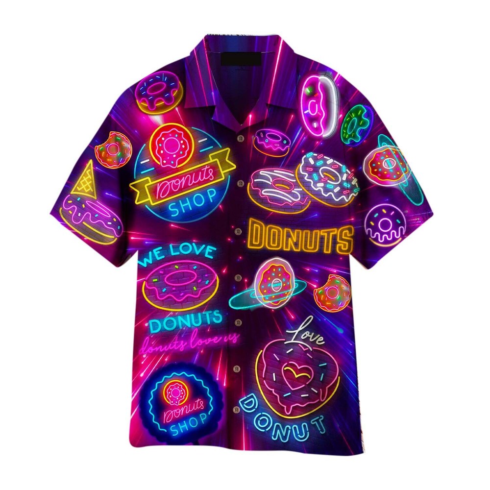 Neon Donuts We Love Donuts Hawaiian Shirt For Men US Size Summer Style NEW