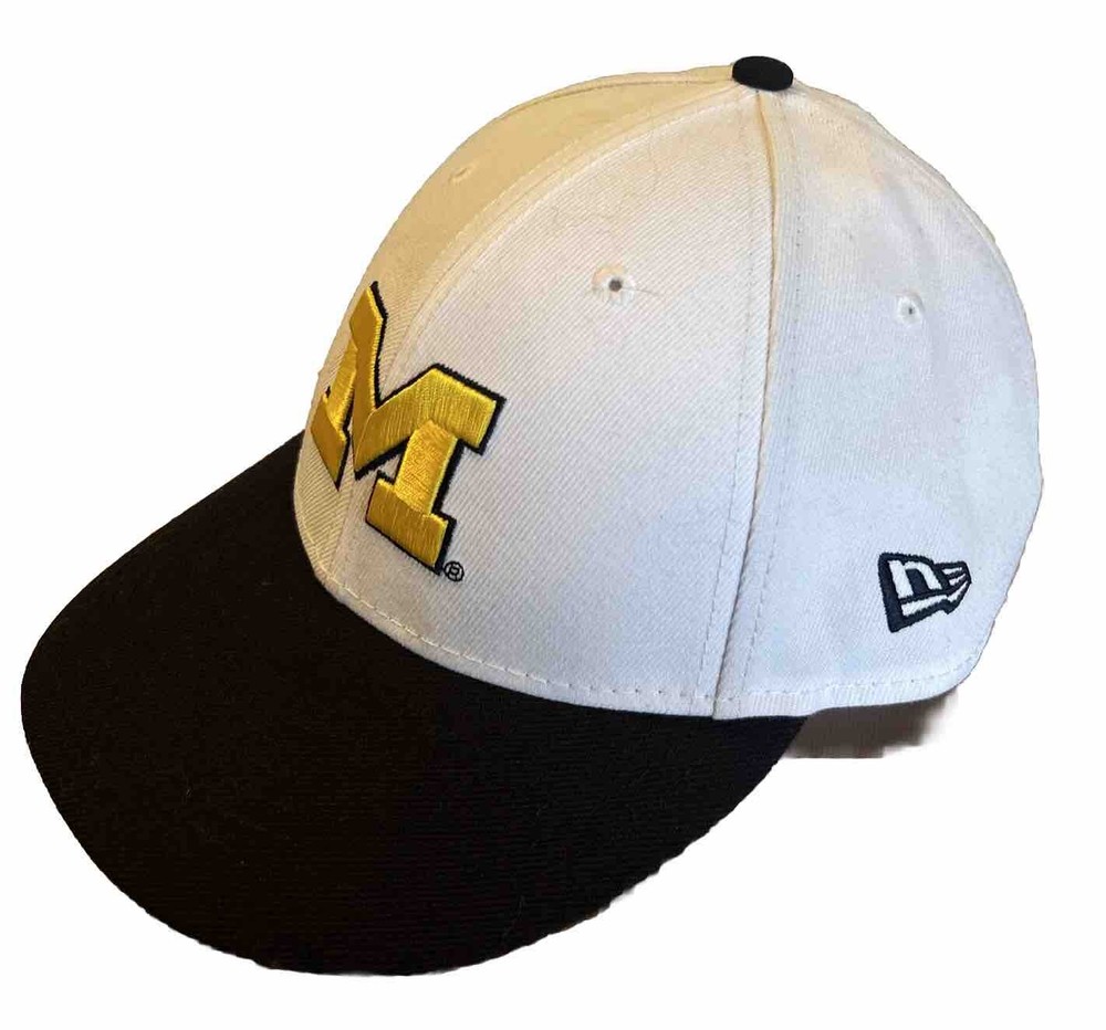 University Of Michigan Hat 7 1/8 Fitted New Era 59Fifty Cap White Black NCAA