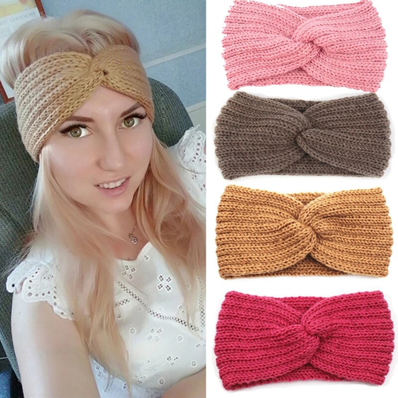 Women's Stretchy Twisted Knit Headband Wool Crochet Knot Hairband 2021 Fashion