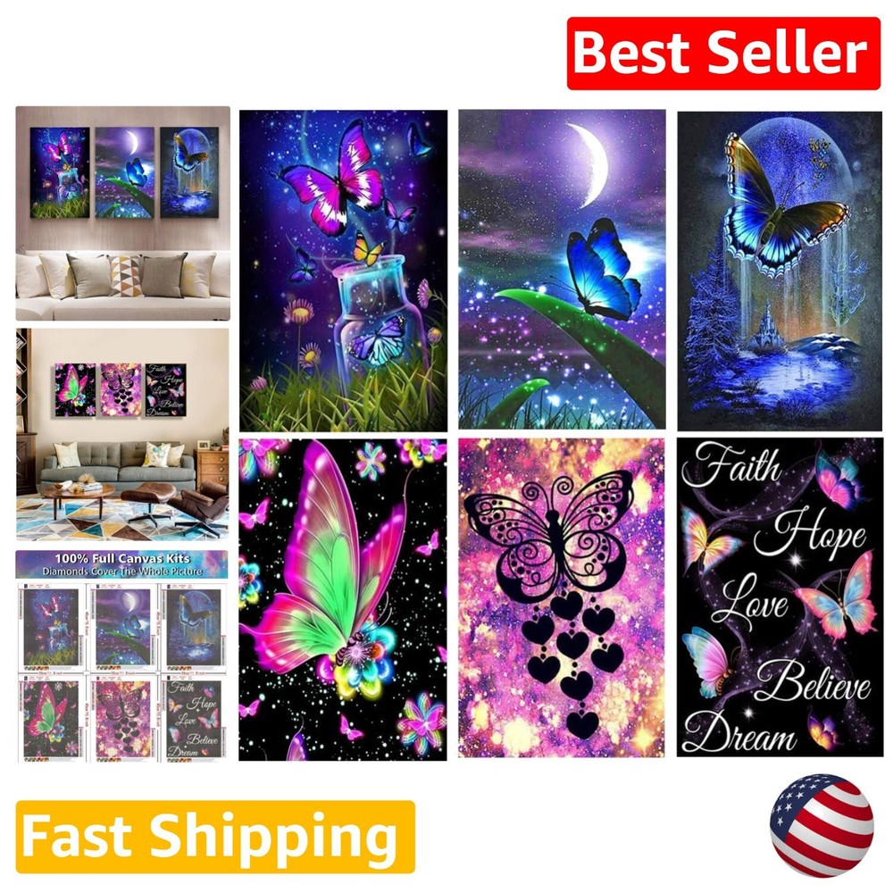 Adult 6-Piece Diamond Painting Kit - Butterfly Wall Decoration - 12x16inches