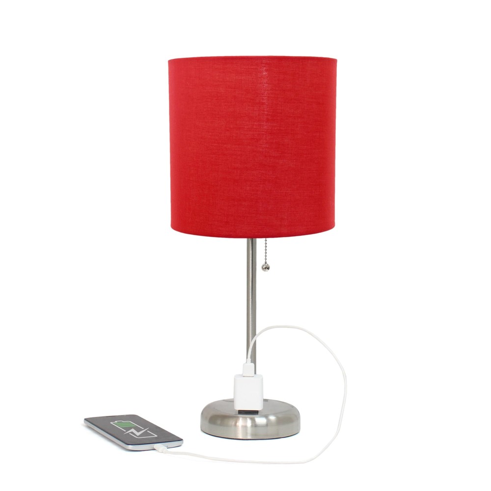 LT2024-RED Brushed Steel Stick Table Desk Lamp with Charging Outlet and Drum ...