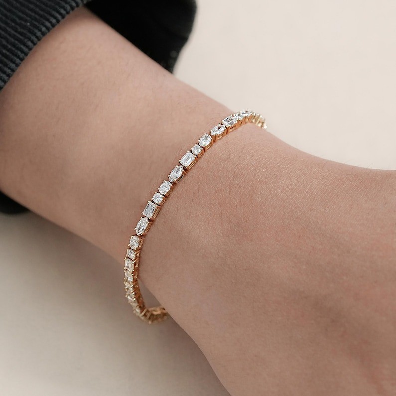 Designer Multi Shape 14k Yellow Gold Diamond Bracelet Lab Grown 3 Carat E F VVS2