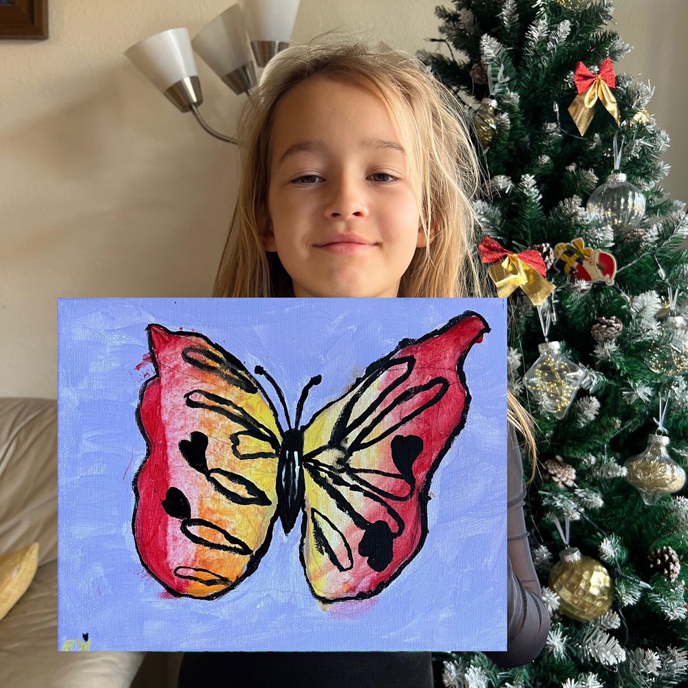 Butterfly,Abstract Flowers,still Life,acrylic painting on canvas original 8/10