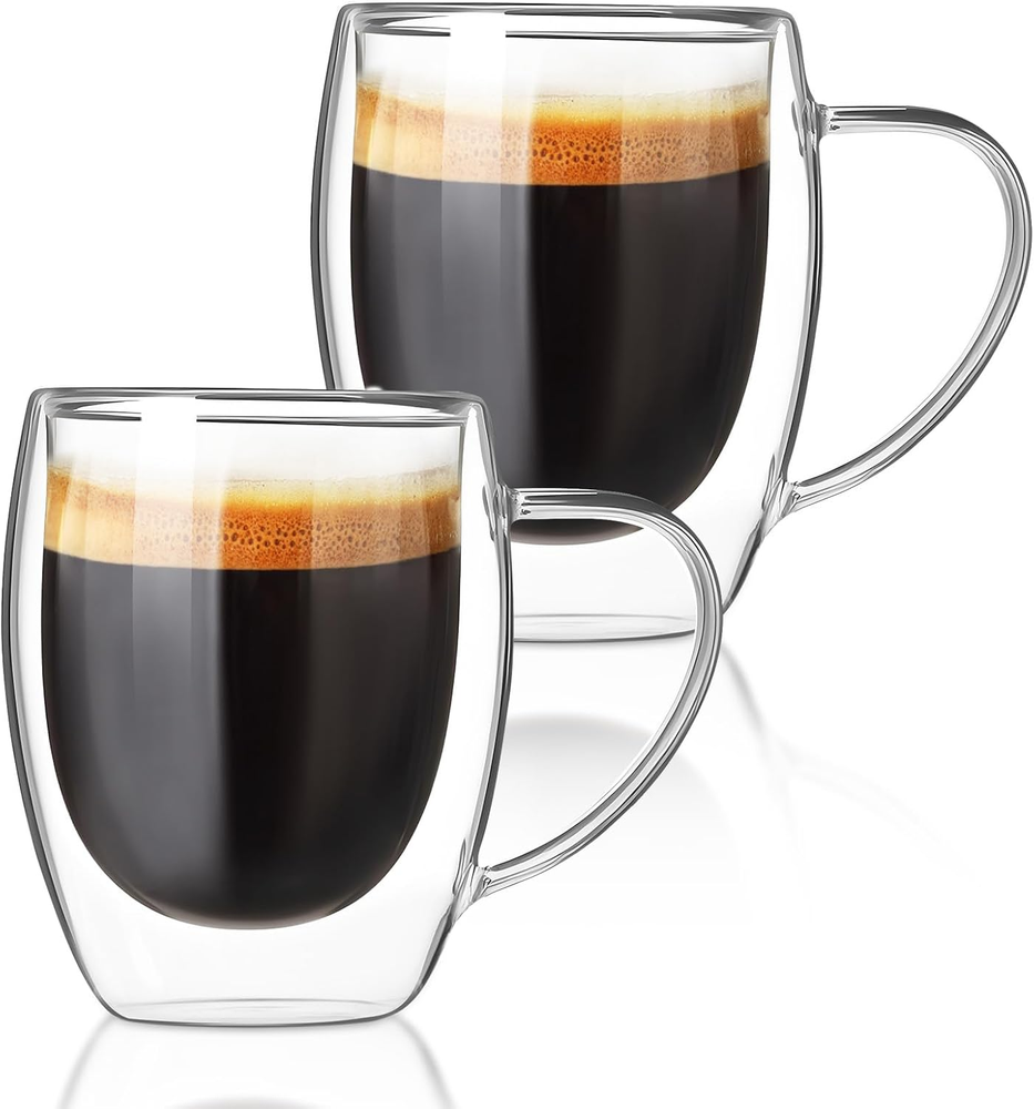Double Walled Glass Coffee Mugs, Glass Coffee Mugs Set of 2, Glass Coffee Cups W