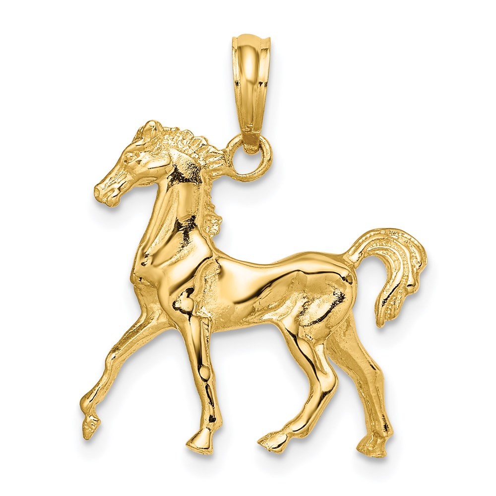 14k Yellow Gold 3-D Horse Charm Pendant L-1.02 Inch, W-0.85 Inch