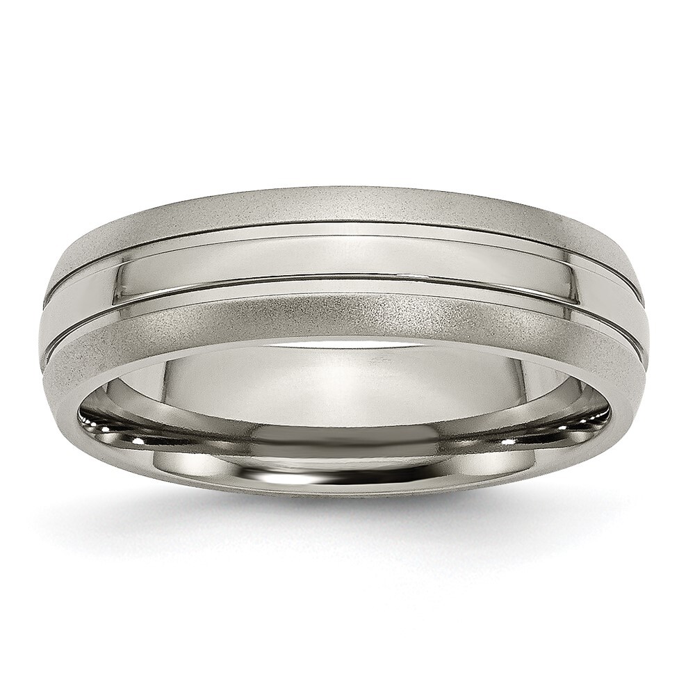 Titanium Brushed and Polished 6mm Grooved Band Ring Size 6 for Men 3.05gm