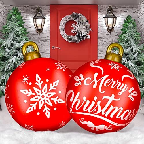 2 Pcs 32 inch Large PVC Inflatable Christmas Decorated Red, White Merry Words