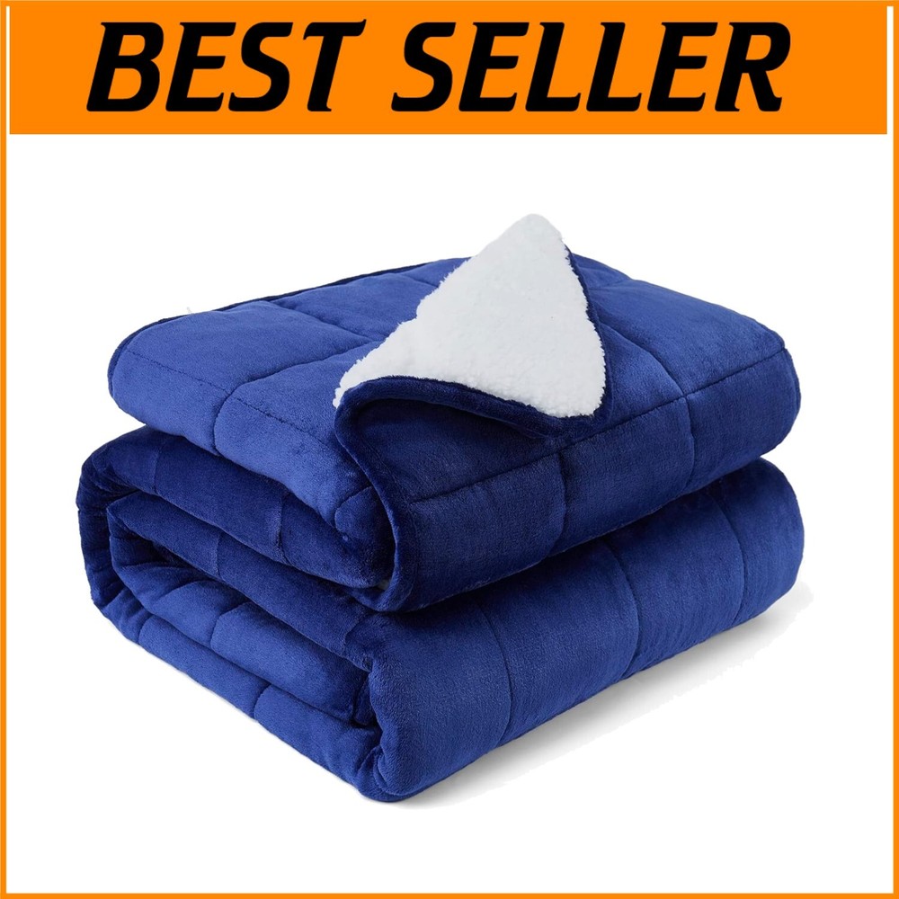 Cozy Navy Blue Sherpa Flannel Weighted Blanket - 15 lbs for Ultimate Relaxation