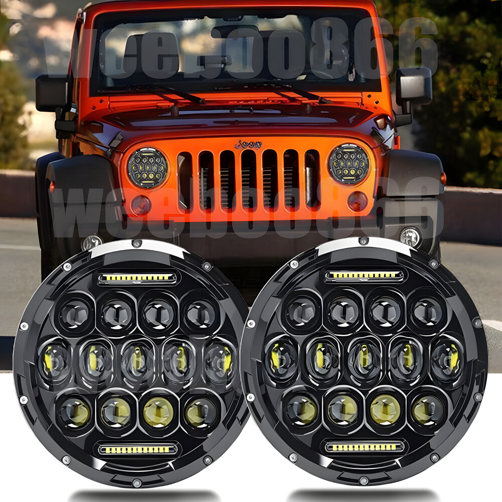 300W Pair 7 inch Round LED Headlight Hi/Lo DRL for Jeep Wrangler JK LJ TJ CJ DOT